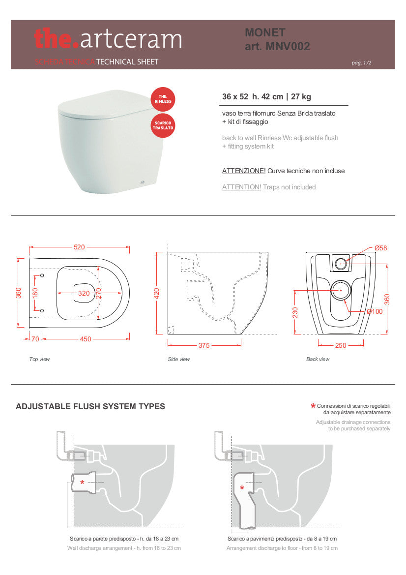 Vaso terra filomuro senza brida Monet