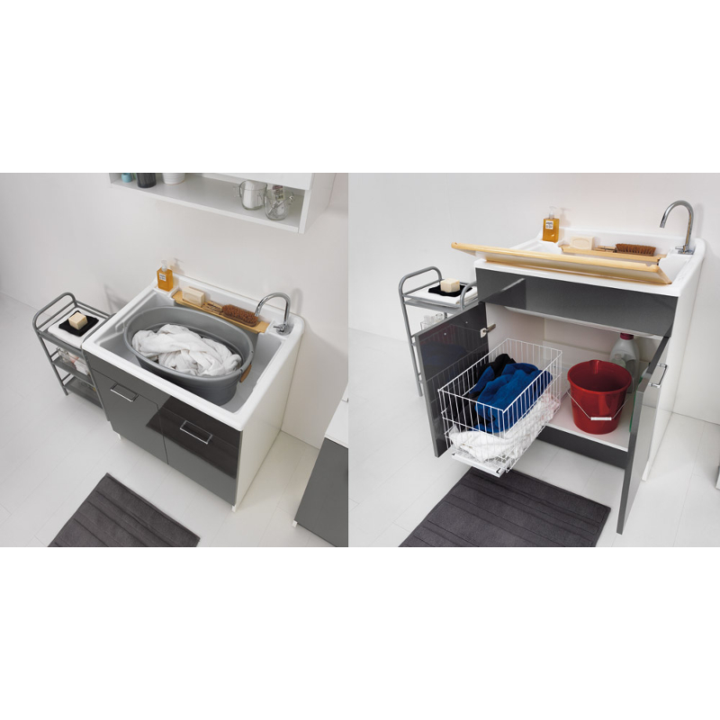 Lavoir d'intérieur avec panier à linge et deux portes 80x60xH86 Twist Max Anthracite
