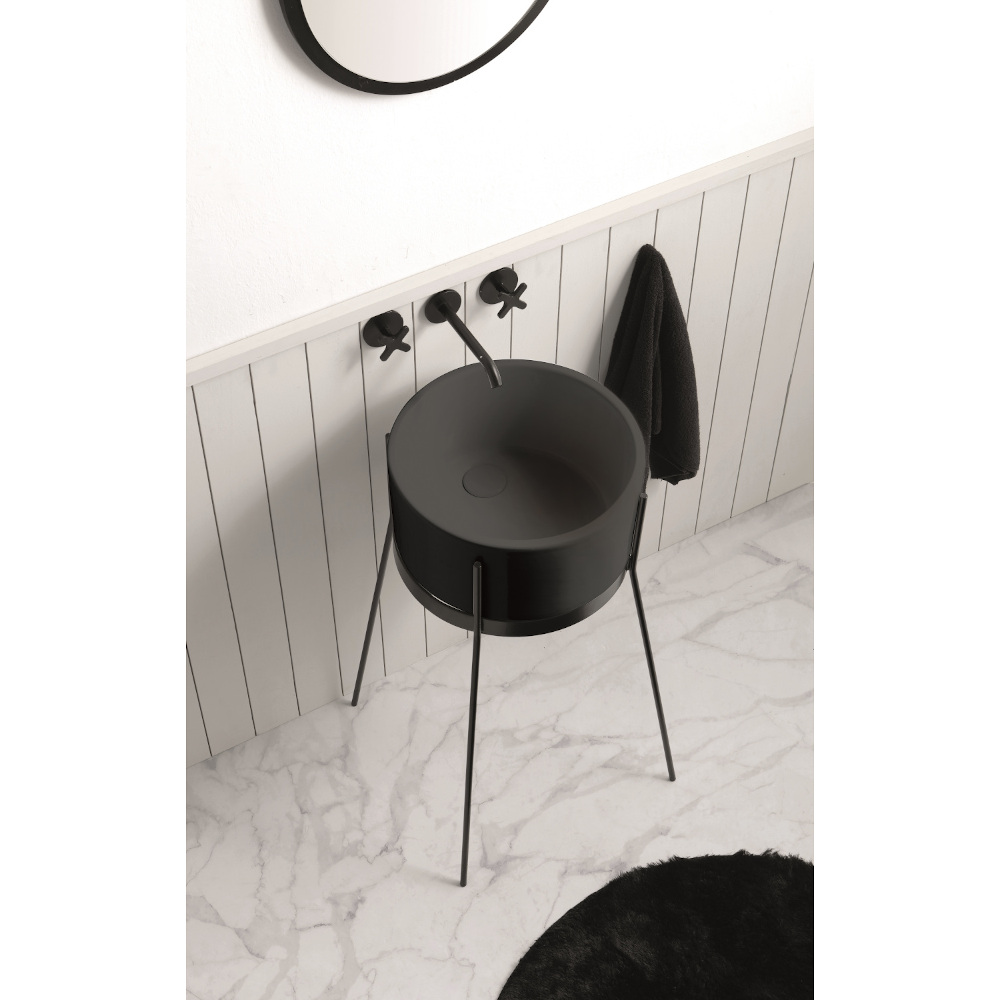 Lavabo avec structure Ibrido Rond Gris Cosmos Mat